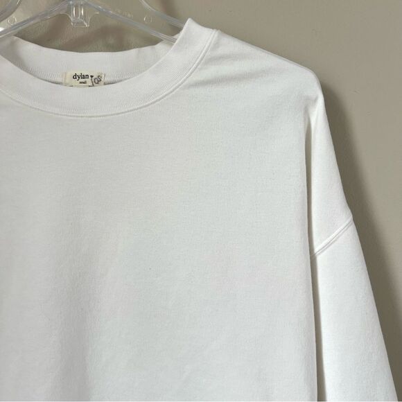 Dylan Oversized Bone White Crewneck Casual Athleisure Comfy Raw Hem Sweatshirt - Picture 2 of 11